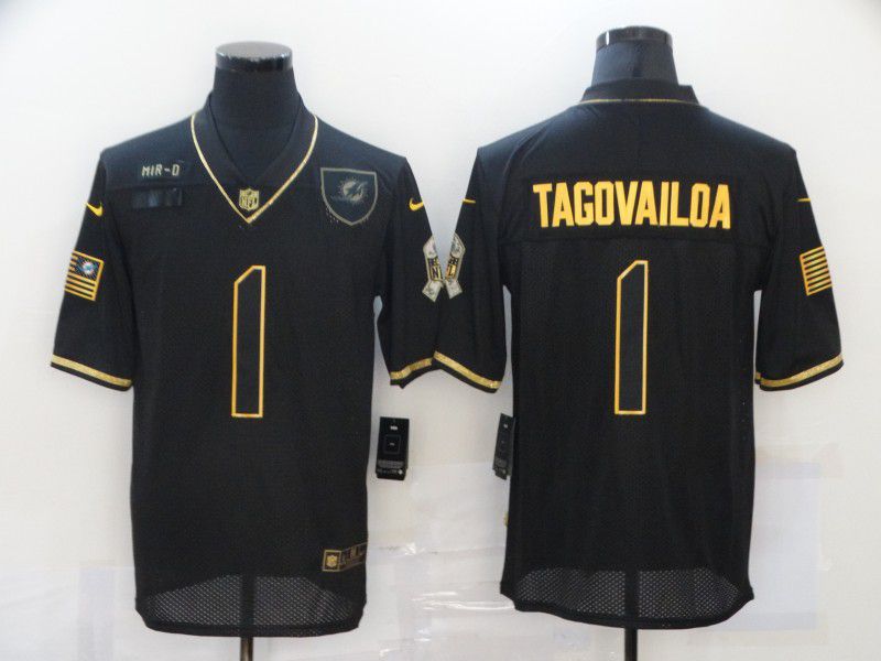 Men Miami Dolphins #1 Tagovailoa Black Retro Gold Lettering 2020 Nike NFL Jersey->women nfl jersey->Women Jersey